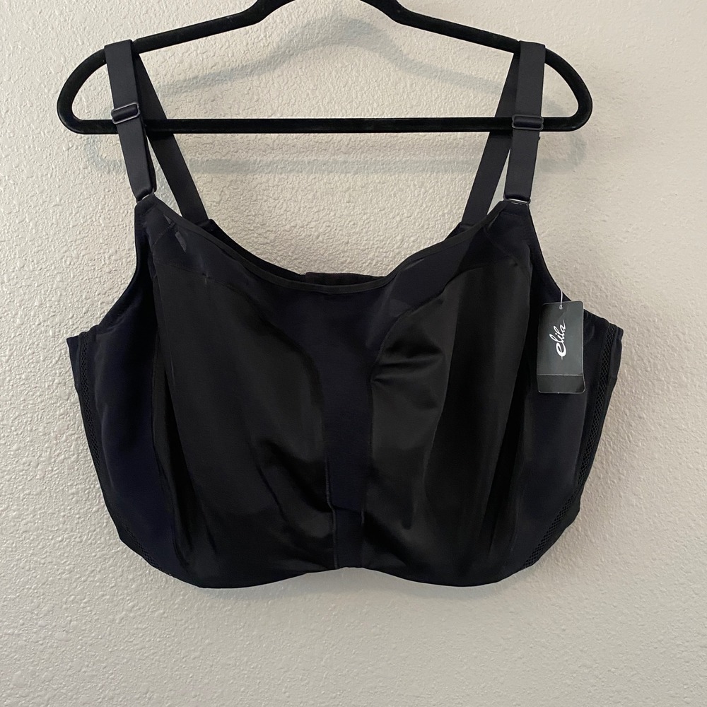 NWT Elila Microfiber Underwire Sports Bra Black 46J Athletic Sporty Spin Class